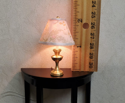 Dollhouse Table Lamp Cream & Green Shade Brass Base 12 Volt Wired 1:12 Scale