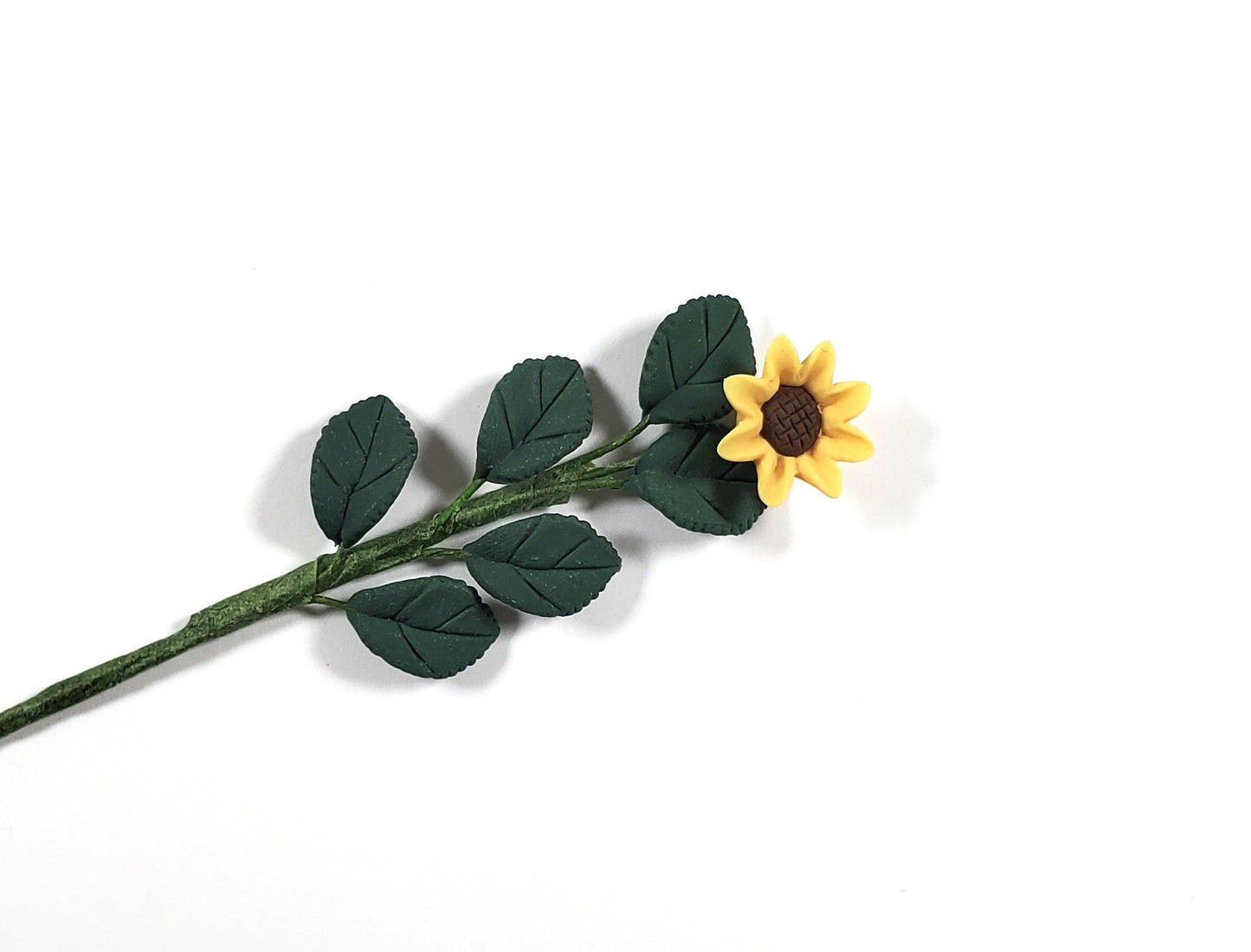 Dollhouse Yellow Sunflower Single Tall Stem with Foliage 1:12 Scale Miniature