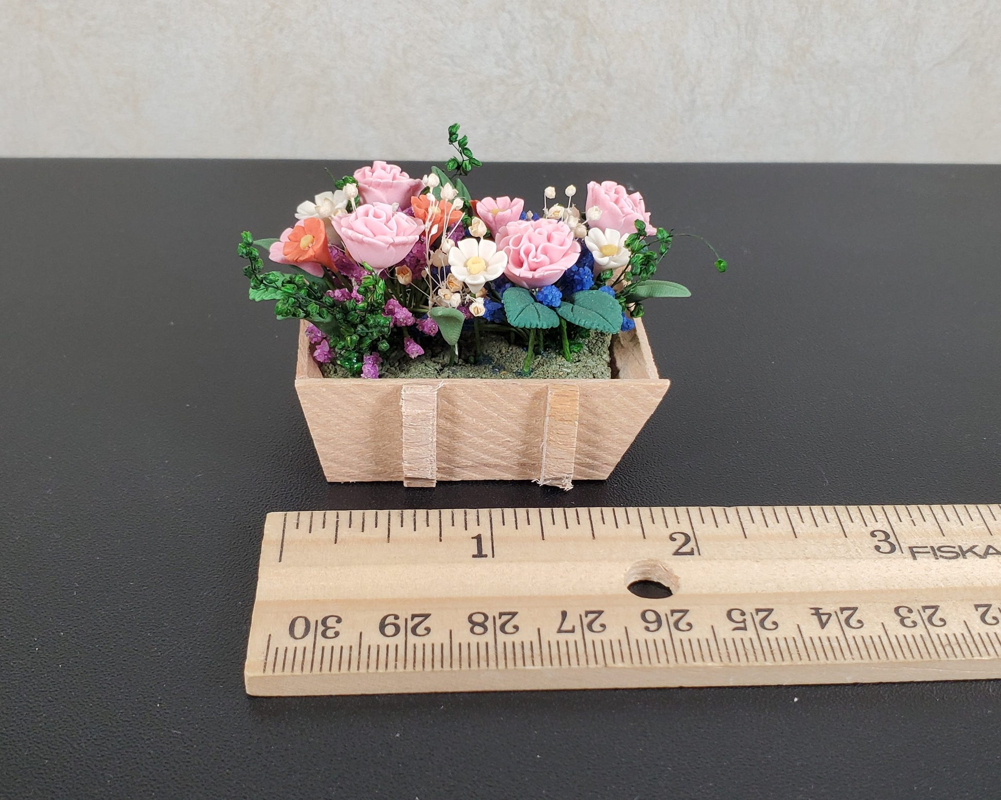 Dollhouse Carnations and Assorted Flowers in Rustic Planter 1:12 Scale Miniature