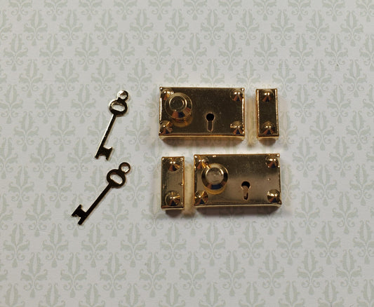 Dollhouse Rim Lock Set Door Knob Strike Plate with Key x2 Gold 1:12 Scale Large