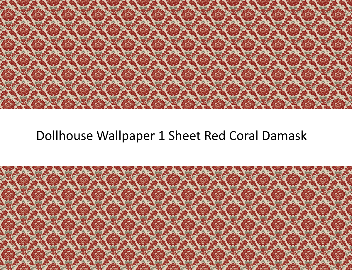 Dollhouse Wallpaper Red Coral Damask 1:12 Scale by MiniatureCrush