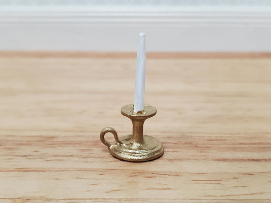 Dollhouse Chamber Candle Holder with Candle Gold 1:12 Scale Miniature Metal