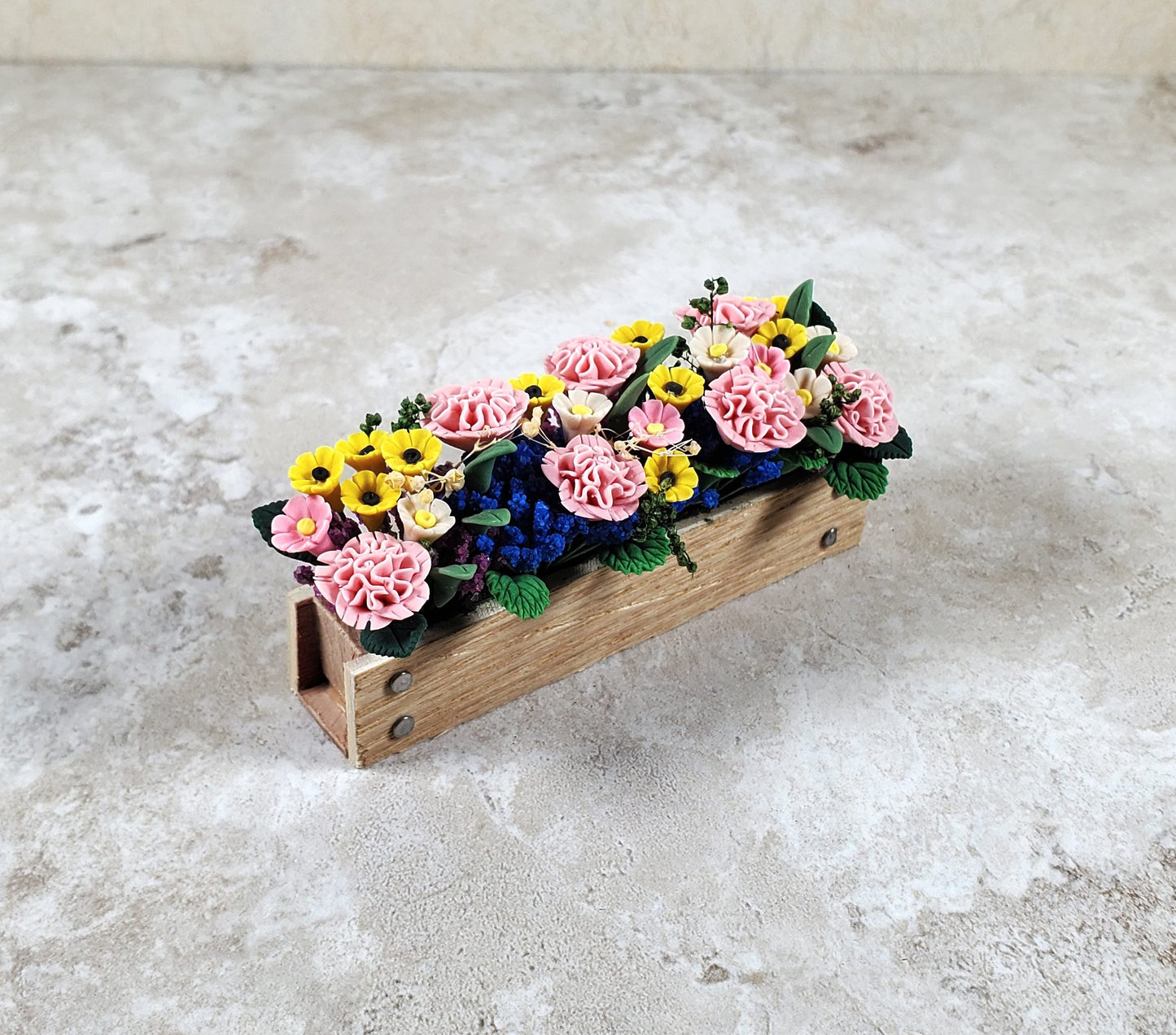 Dollhouse Pink Carnations in a 3.25" Window Box Planter 1:12 Scale Miniature