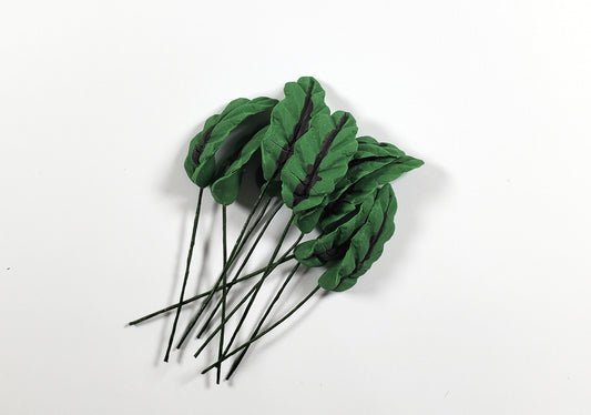 Dollhouse Large Broad Green Leaves Long Stem Set of 10 1:12 Scale Miniature
