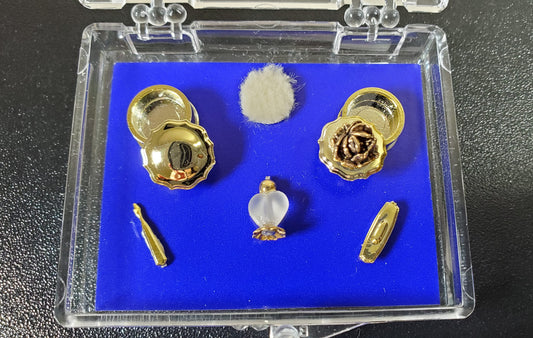 Dollhouse Vanity Set Power Puff Perfume Nail Buff ++ 1:12 Scale Miniatures