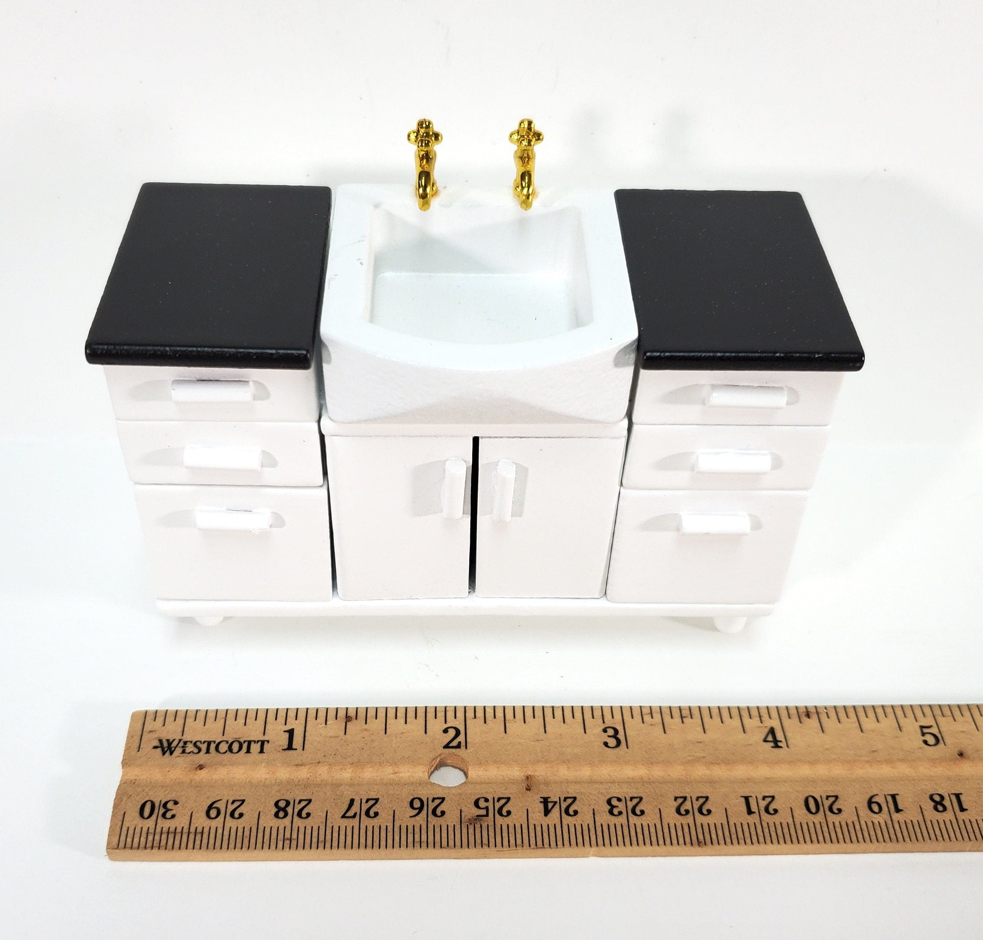 Dollhouse Modern Kitchen or Bathroom Sink Cabinet in White1:12 Scale Miniature Furniture