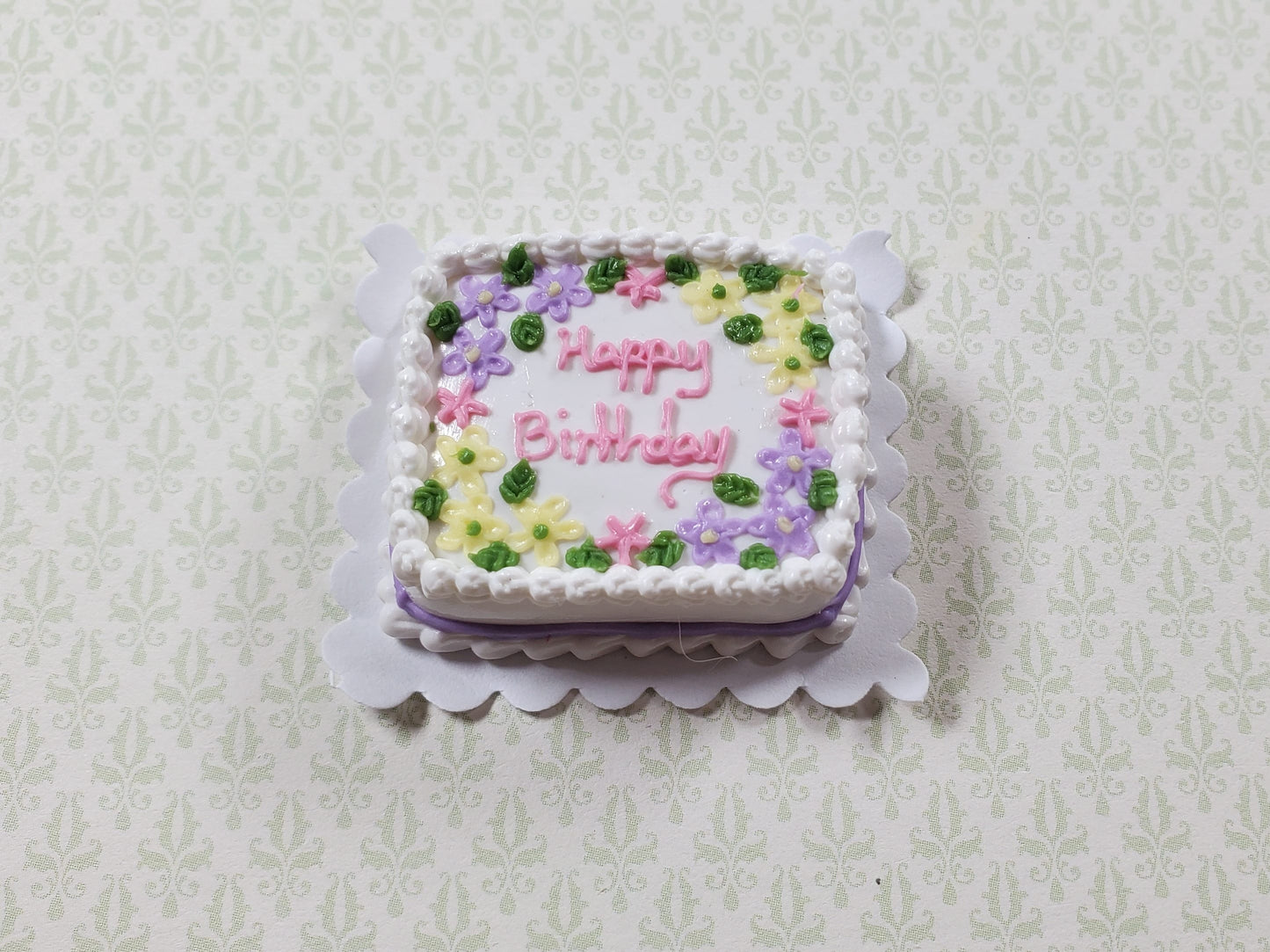 Dollhouse Happy Birthday Sheet Cake Floral 1:12 Scale Miniature Dessert Bakery