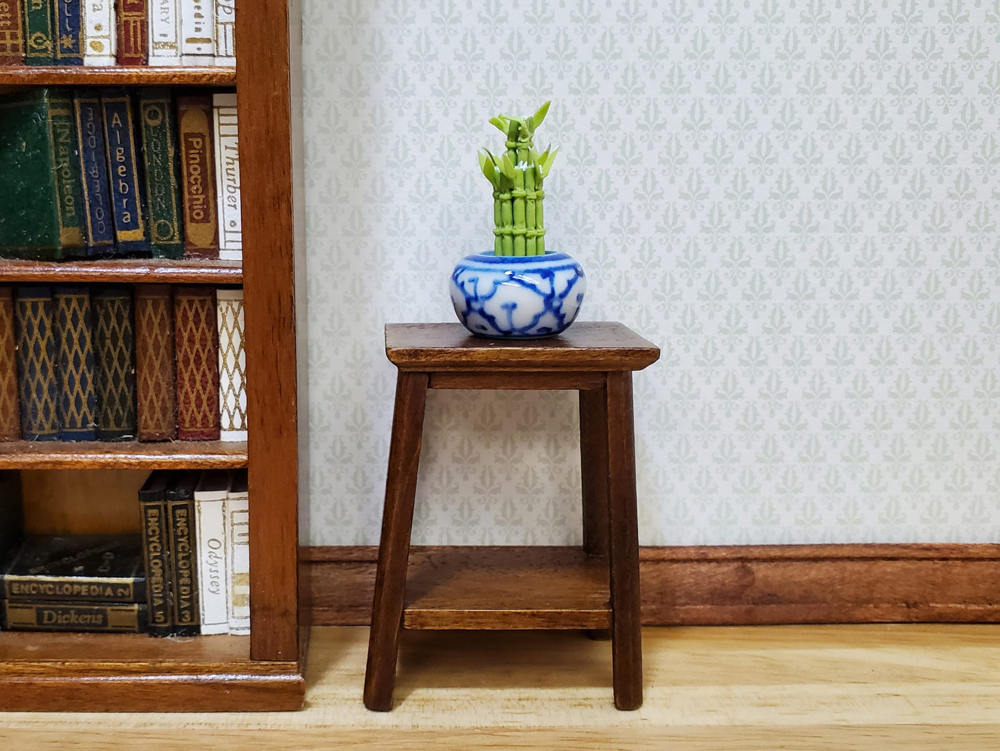 Dollhouse Lucky Bamboo Plant Plant in Blue & White Pot 1:12 Scale Houseplant