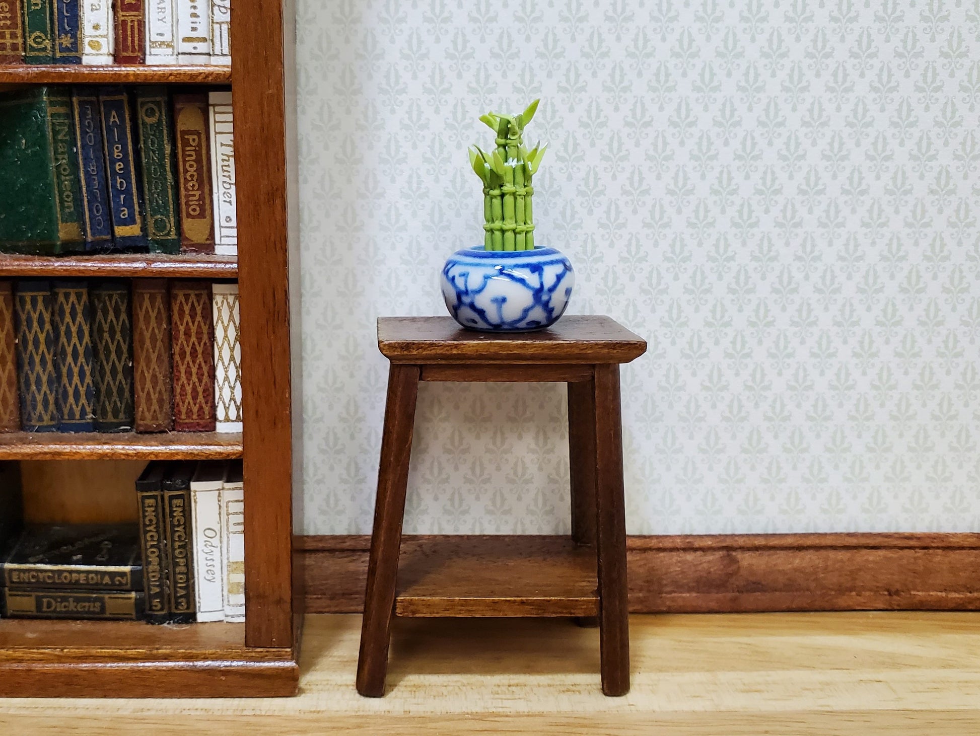 Dollhouse Lucky Bamboo Plant Plant in Blue & White Pot 1:12 Scale Houseplant