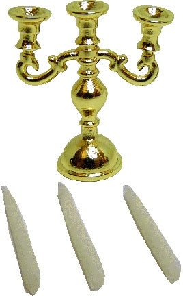Dollhouse 3-Arm Silver Candelabra with 3 White Candles 1:12 Scale Miniature