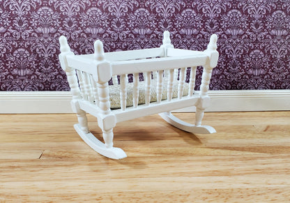 Dollhouse Miniature Cradle Crib for Nursery Wood WHITE1:12 Scale Furniture