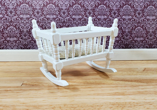 Dollhouse Miniature Cradle Crib for Nursery Wood WHITE1:12 Scale Furniture