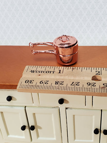 Dollhouse Copper Double Boiler Pots + Lid Cooking Pans 1:12 Scale Miniature Kitchen Falcon Miniatures