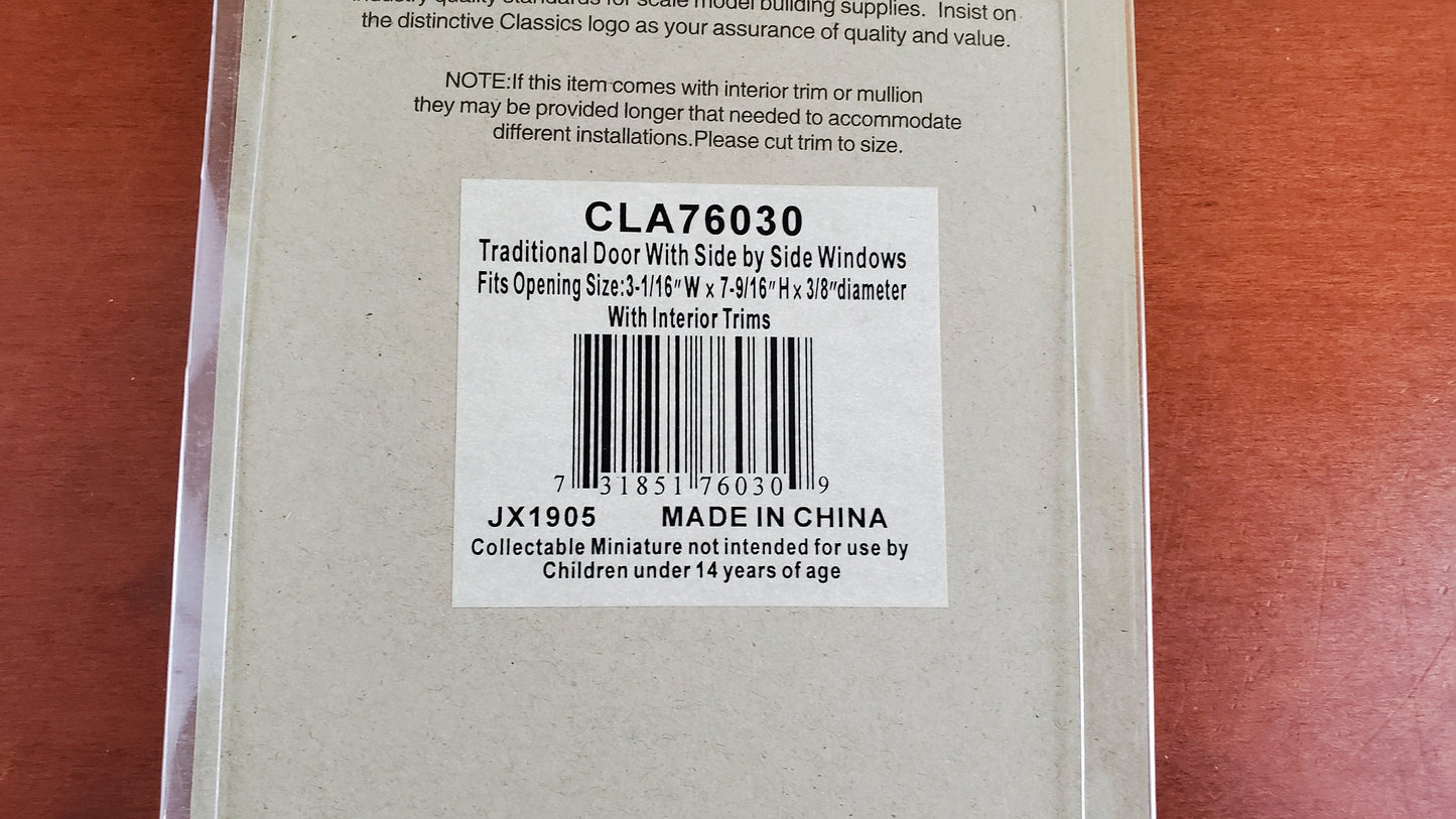 Dollhouse Exterior Front Door w/ Windows Etched Panes 1:12 Scale Unpainted Wood