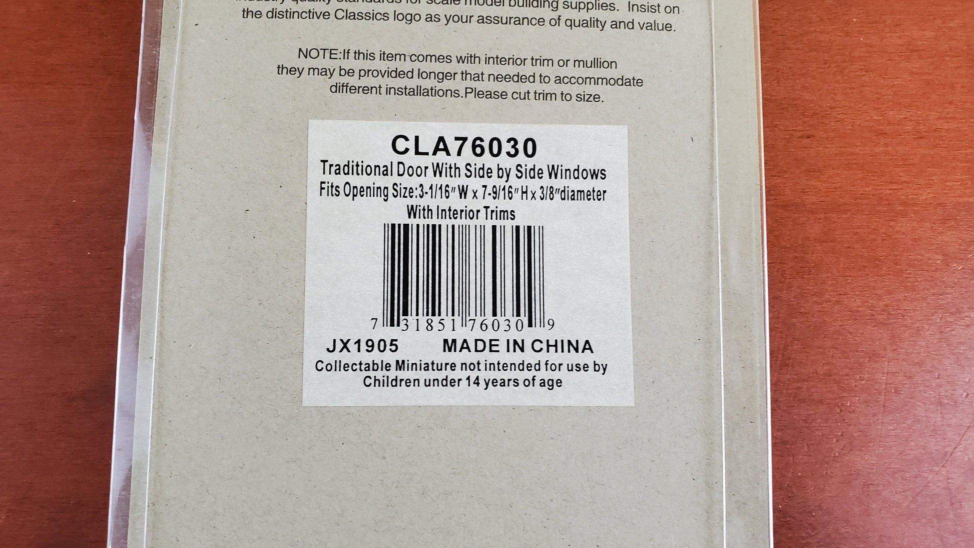Dollhouse Exterior Front Door w/ Windows Etched Panes 1:12 Scale Unpainted Wood