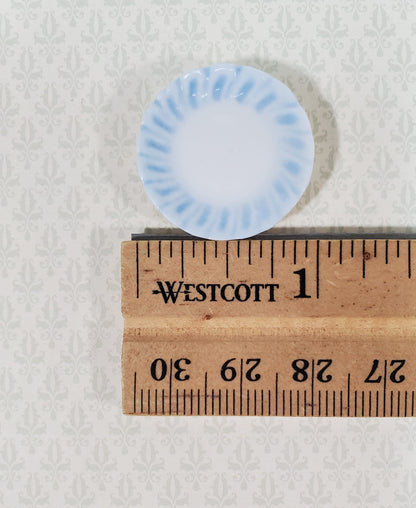 Dollhouse Dinner Plates White Ceramic with Blue Edge Set of 2 1:12 Scale 15/16"
