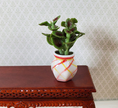 Dollhouse Variegated Coleus Plant in a Striped White Pot 1:12 Scale Miniature