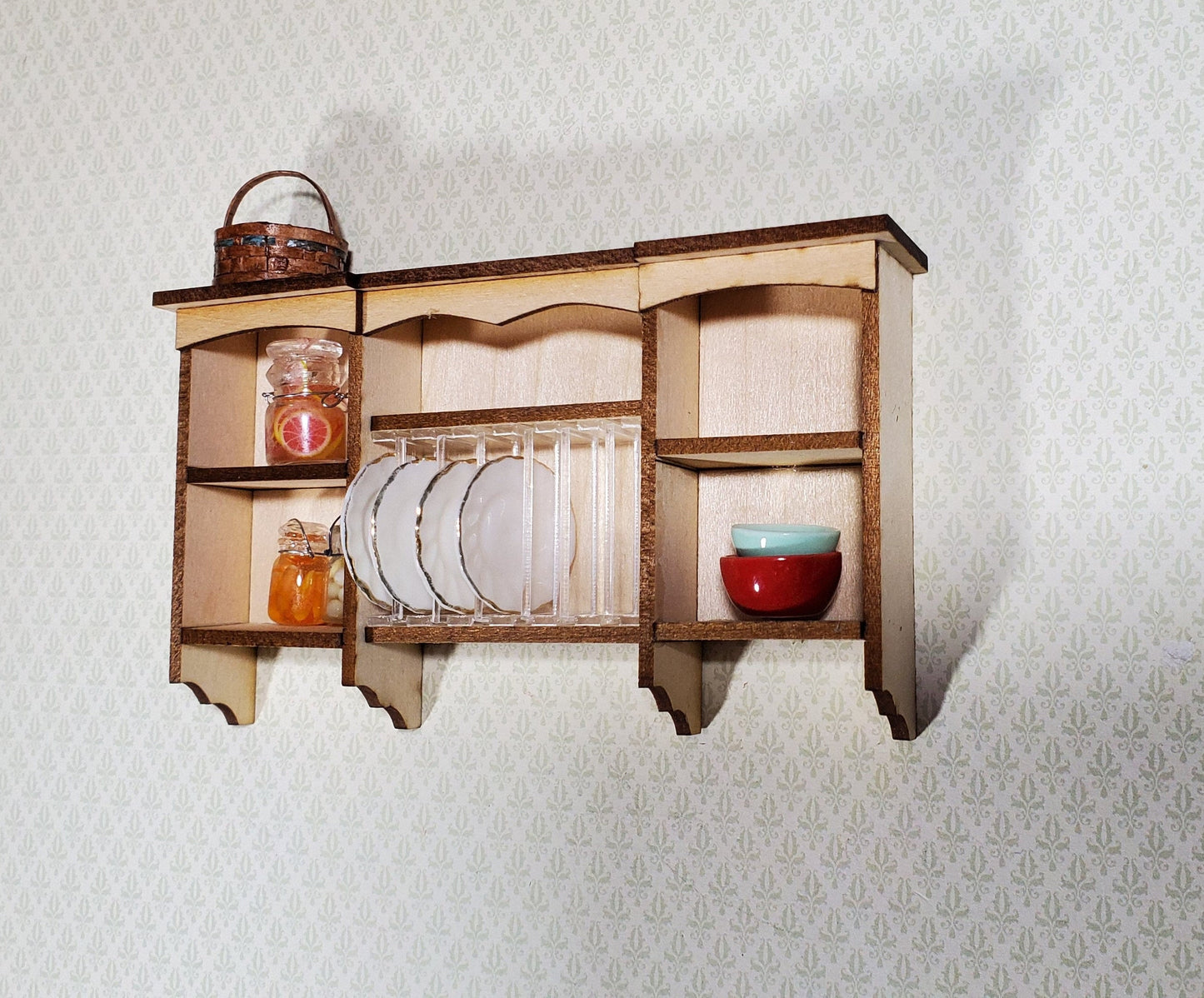 Dollhouse DIY Plate Rack Kit Hanging Kitchen Shelf 1:12 Scale Miniature Cupboard