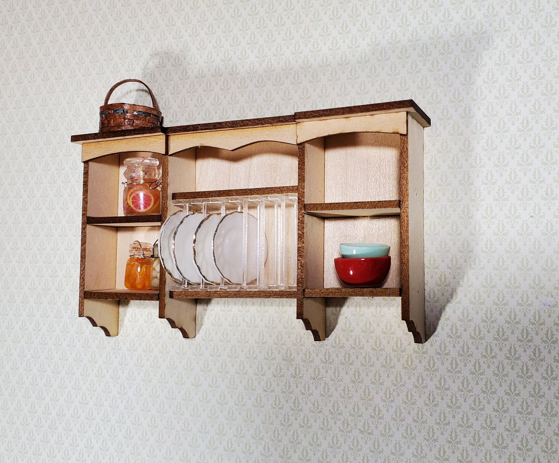 Dollhouse DIY Plate Rack Kit Hanging Kitchen Shelf 1:12 Scale Miniature Cupboard