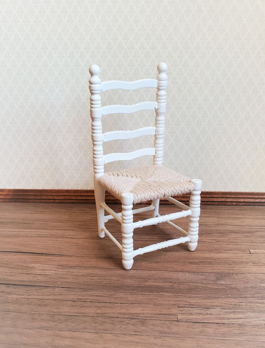 Dollhouse Ladderback Chair White Turned Legs Rush Seat 1:12 Scale Miniature Furniture