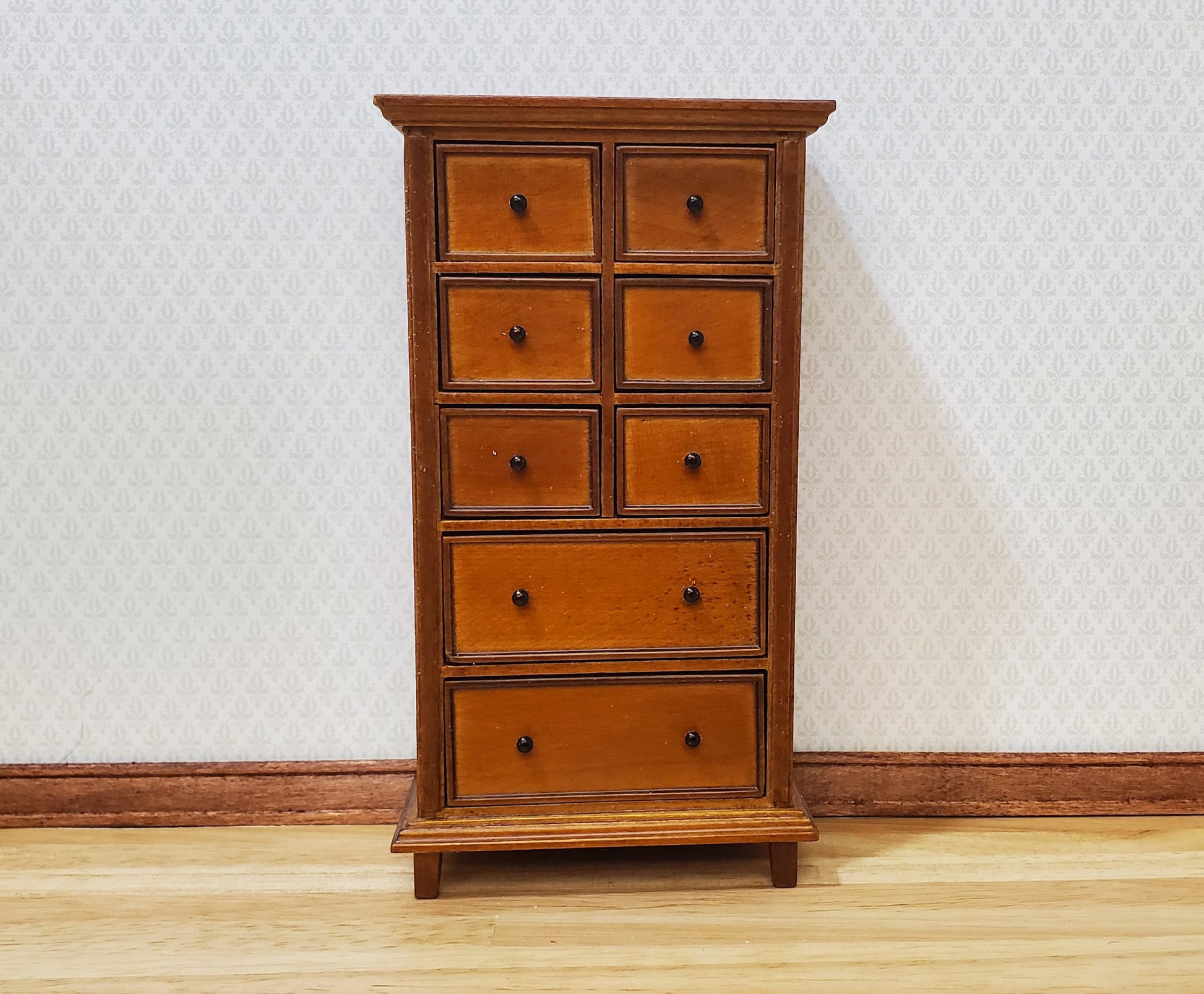 JBM Dollhouse Tall Dresser Country Style Walnut Finish 1:12 Scale Furniture