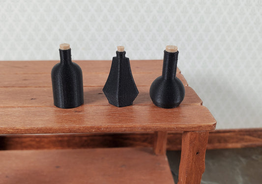 Dollhouse Potion Jars Black Set of 3 Unlabeled 1:12 Scale Miniatures Halloween