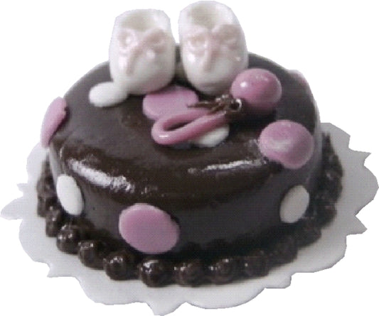 Dollhouse Pink and Brown Baby Shoes Cake 1:12 Scale Miniature Dessert