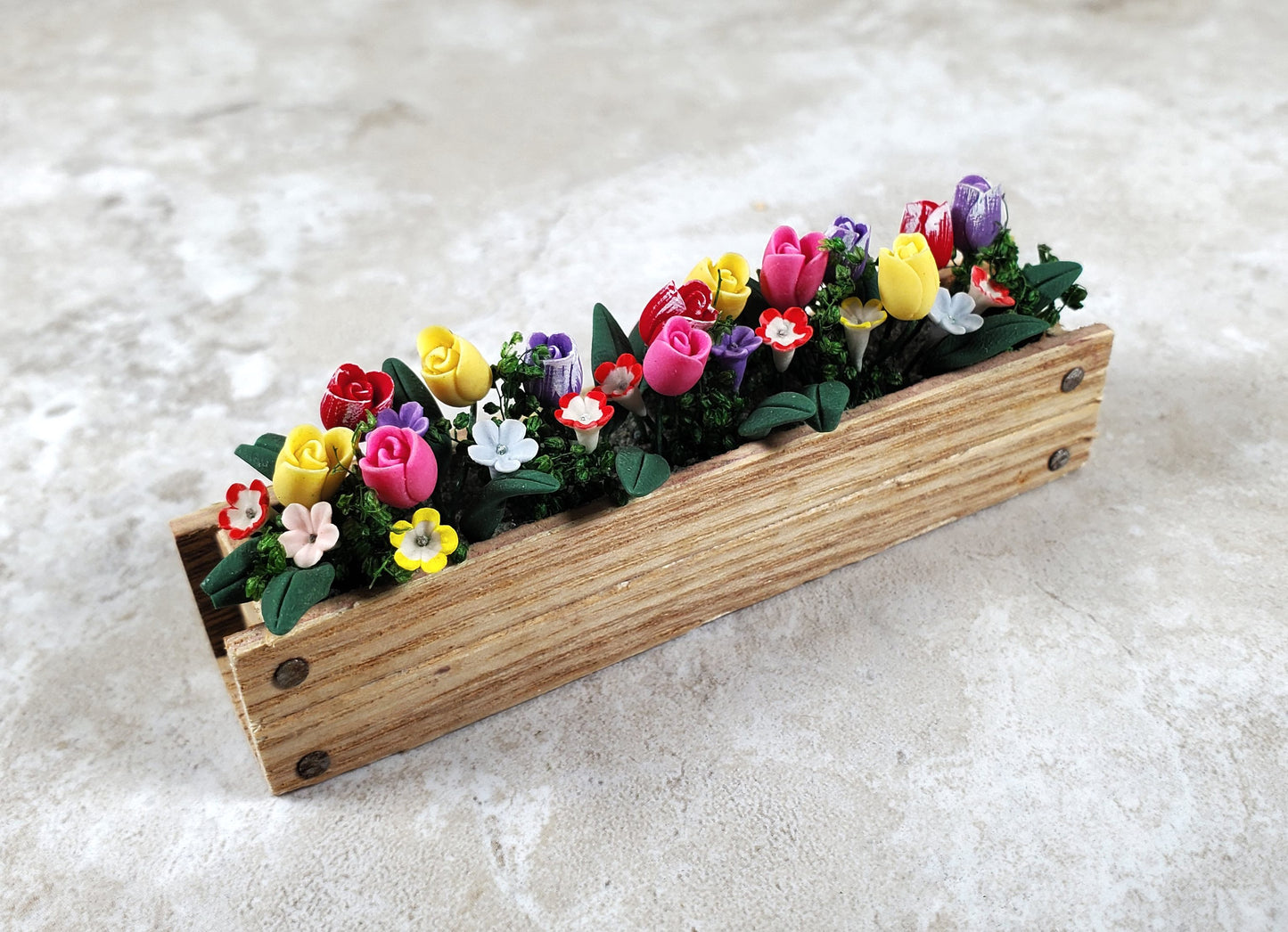 Dollhouse Spring Crocus & Tulips in 3.25" Window Planter 1:12 Scale Miniature