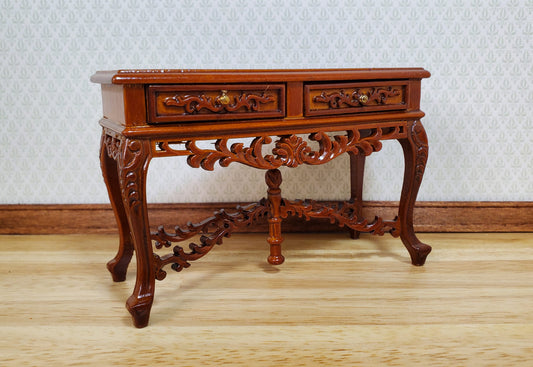 Dollhouse Hall or Side Table Ornate 2 Drawers 1:12 Scale Miniature Furniture
