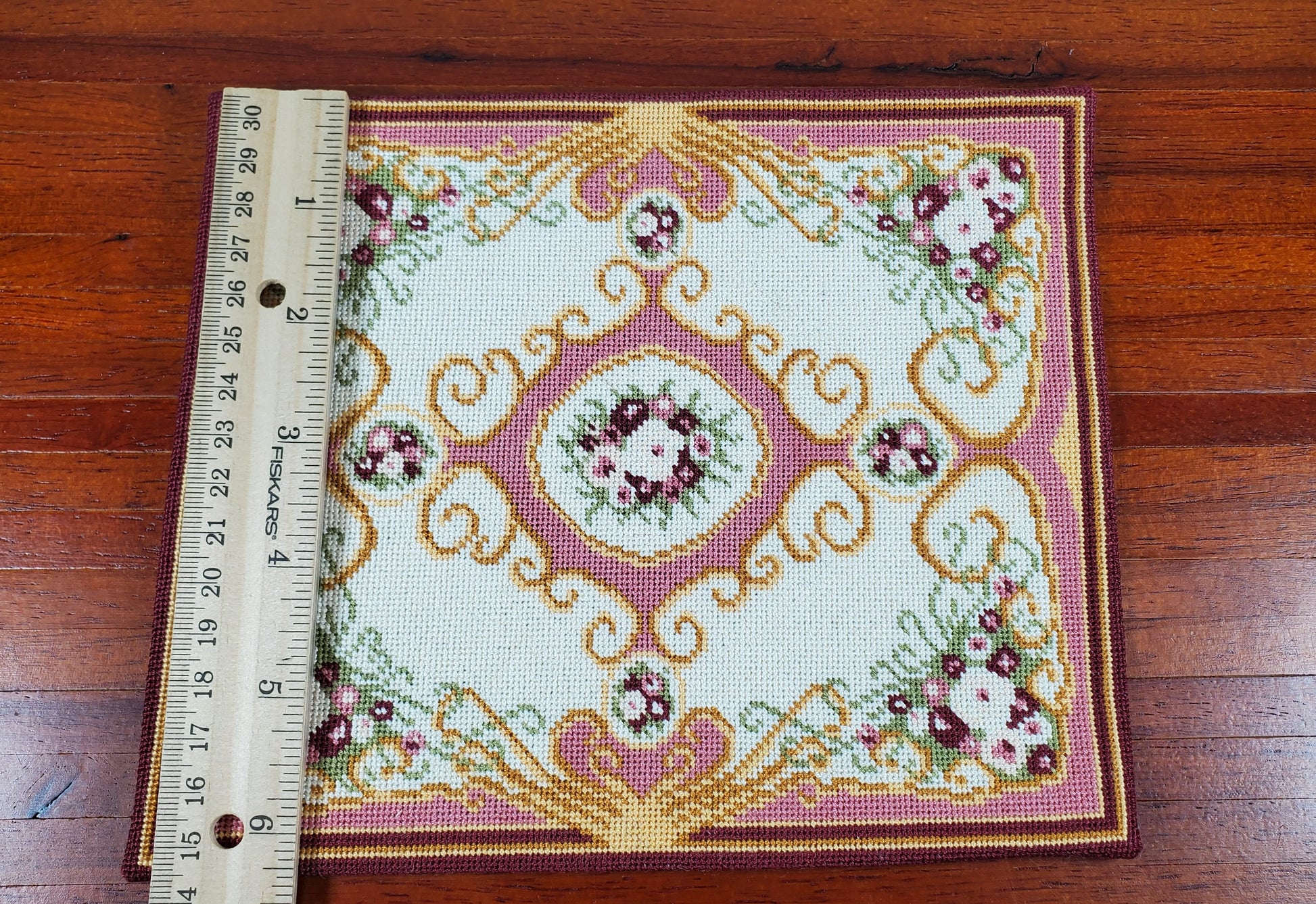Miniature Fine Needlepoint Rug Pinks Aubusson Style 1:12 Scale Carpet Floral