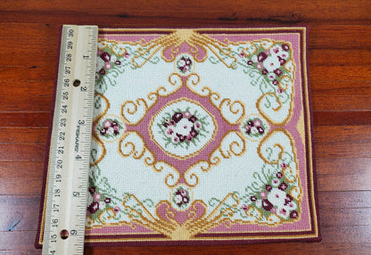 Miniature Fine Needlepoint Rug Pinks Aubusson Style 1:12 Scale Carpet Floral