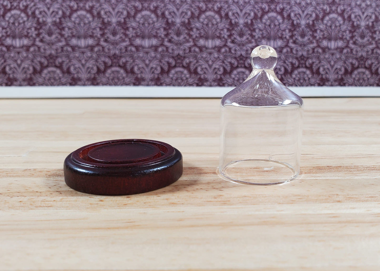 Small Glass Bell Cloche on Wooden Base 1:6 Scale Miniature 1 5/8" tall