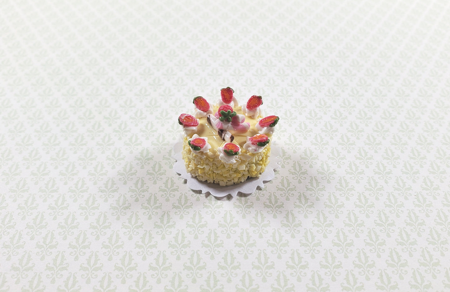 Dollhouse Strawberry Topped Cake Sliced 1:12 Scale Miniature Dessert Food Bakery