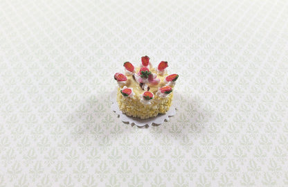 Dollhouse Strawberry Topped Cake Sliced 1:12 Scale Miniature Dessert Food Bakery
