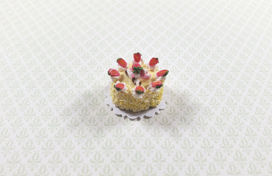 Dollhouse Strawberry Topped Cake Sliced 1:12 Scale Miniature Dessert Food Bakery