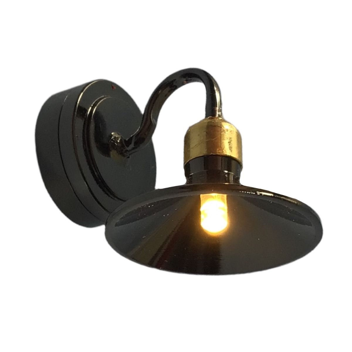Dollhouse Battery Light Industrial Black Chrome Wall Sconce 1:12 Scale Miniature