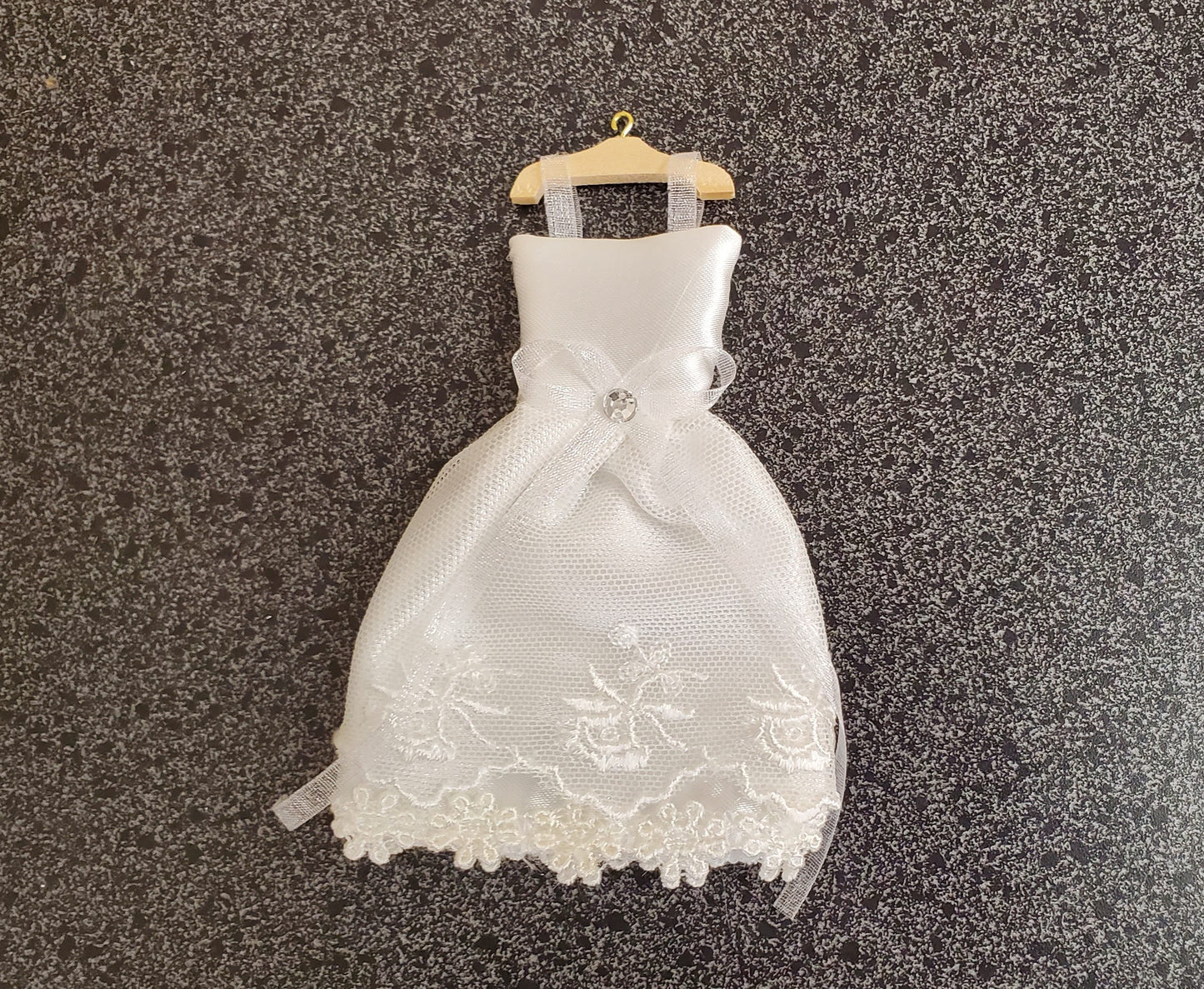 Dollhouse Miniature Wedding Dress on Hanger White by Reutter 1:12 Scale