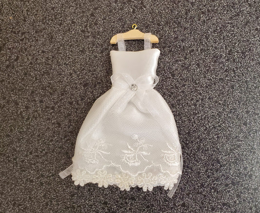 Dollhouse Miniature Wedding Dress on Hanger White by Reutter 1:12 Scale