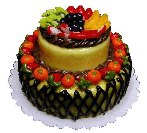 Dollhouse Large 2 Tier Fruit Topped Cake Miniature Dessert Food Prop