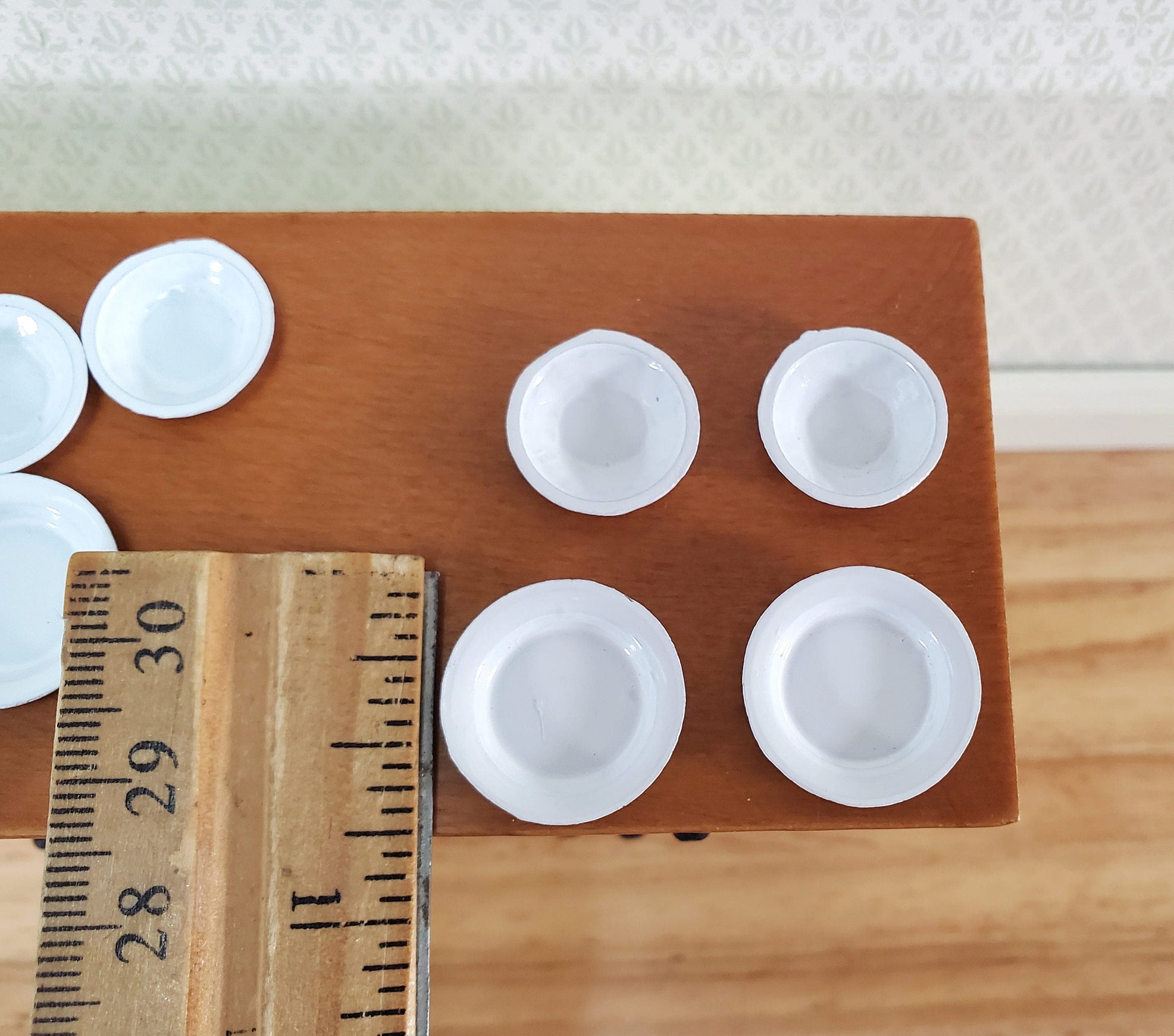 Dollhouse Metal Dishes White Plates Bowls Set of 12 Pieces 1:12 Scale Miniatures