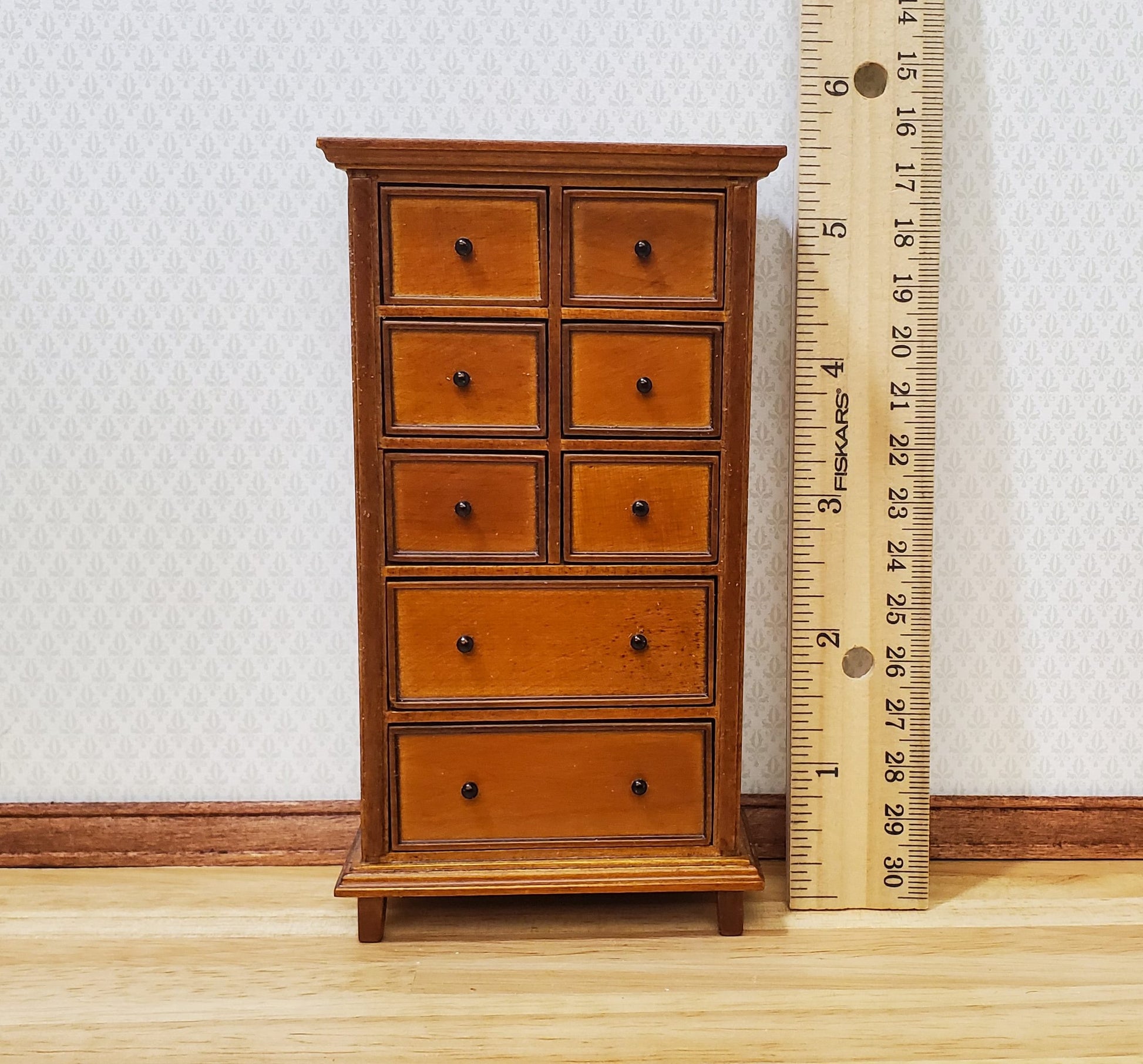 JBM Dollhouse Tall Dresser Country Style Walnut Finish 1:12 Scale Furniture