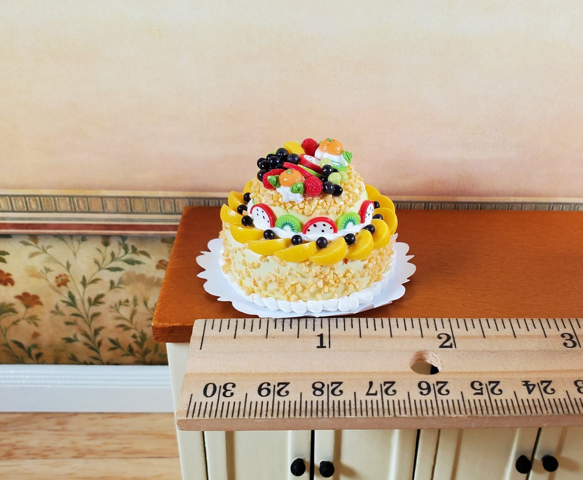 Dollhouse Large 2 Tier Cake with Fruit Topping 1:12 Scale Miniature Dessert Food