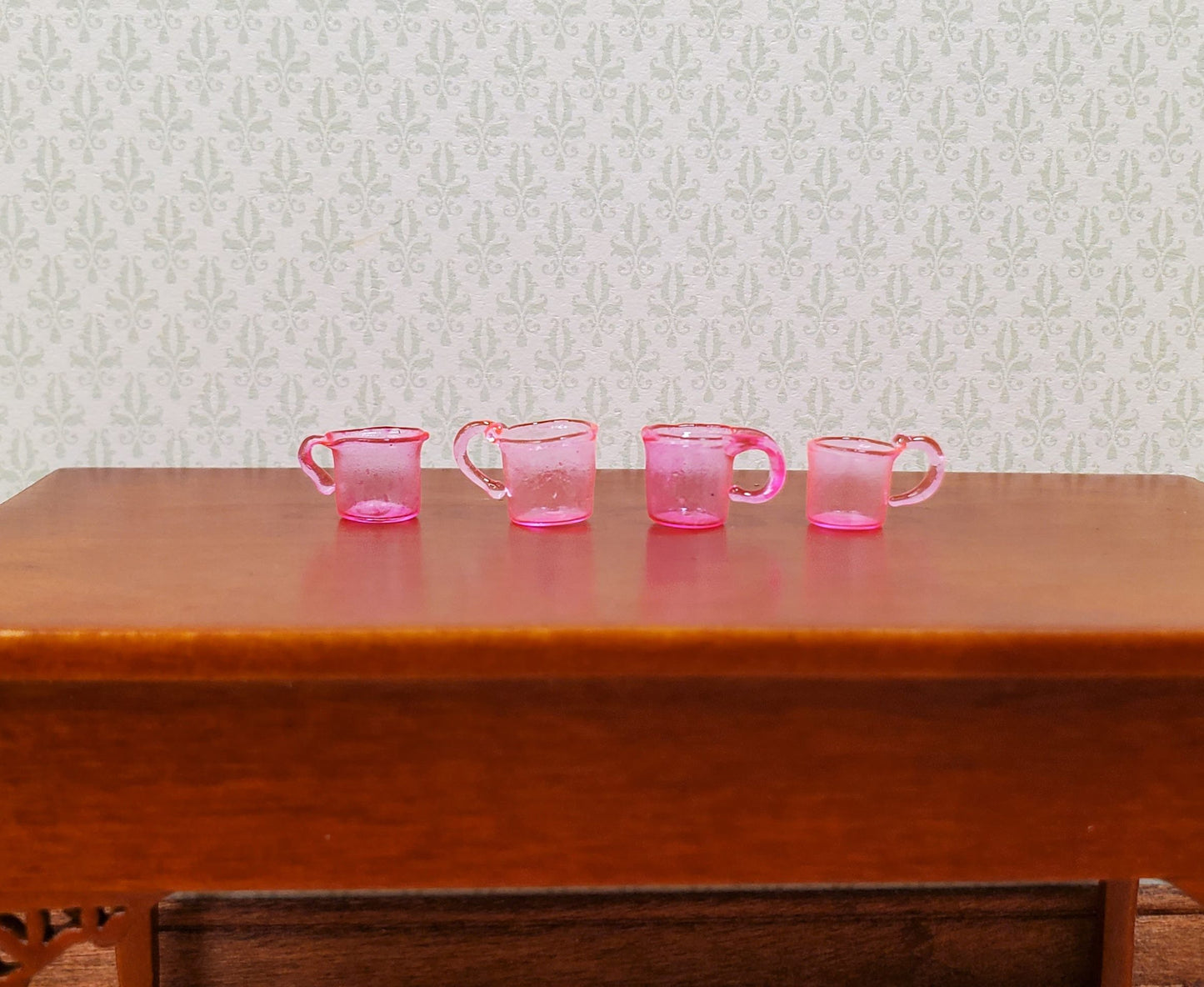 Dollhouse HALF SCALE Bright Pink Glass Cups with Handles Set of 4 1:24 Miniature