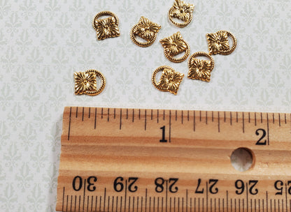 Dollhouse Flower Medallion Drawer Pulls Gold Brass 8 Pieces 1:12 Scale Miniature