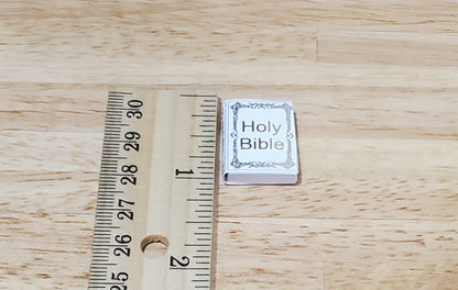Dollhouse The Holy Bible Book White & Gold 1:12 Scale Miniature (blank inside)