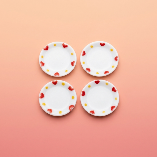 Dollhouse Dinner Plates Heart Design White Ceramic 1:12 Scale Miniature 1" 4 pcs