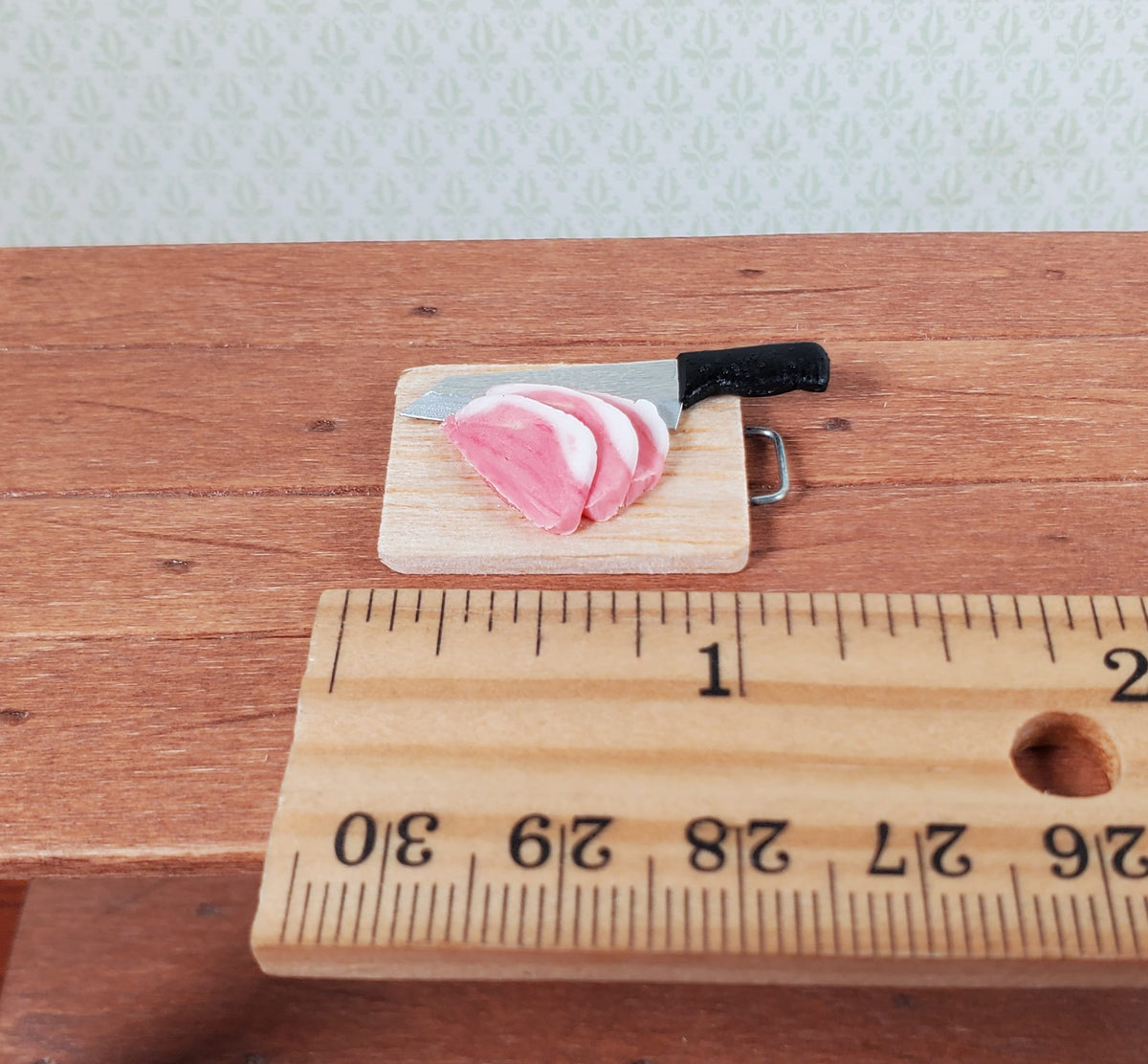 Dollhouse Pork Chops on Cutting Board with Knife 1:12 Scale Miniature Food