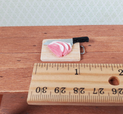 Dollhouse Pork Chops on Cutting Board with Knife 1:12 Scale Miniature Food