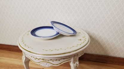 Dollhouse Round Blue & White Ceramic Platter x2 1:12 Scale Miniature