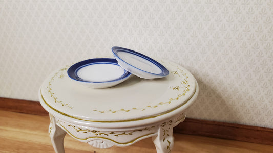 Dollhouse Round Blue & White Ceramic Platter x2 1:12 Scale Miniature